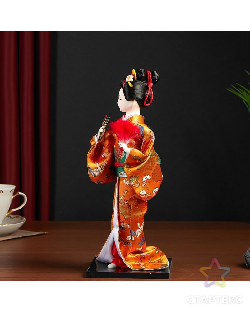 Кукла коллекционная "Гейша в оранжевом кимоно с веером" арт. СМЛ-104124-1-СМЛ0001062511 5