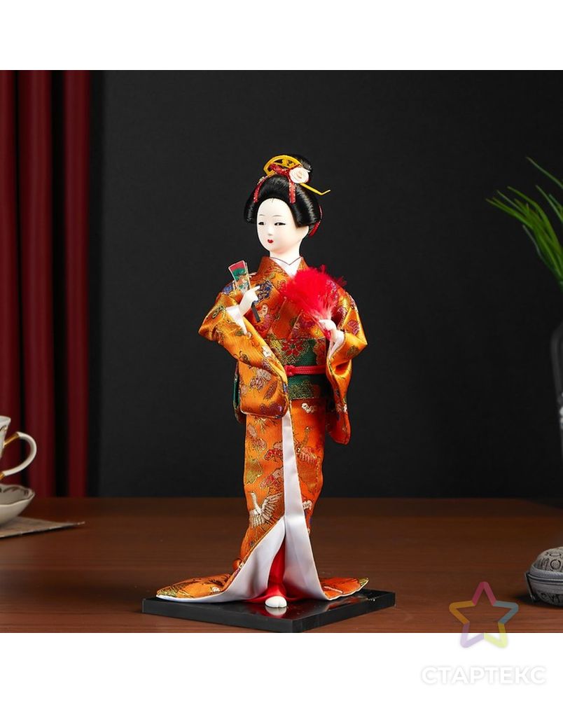 Кукла коллекционная "Гейша в оранжевом кимоно с веером" арт. СМЛ-104124-1-СМЛ0001062511 6