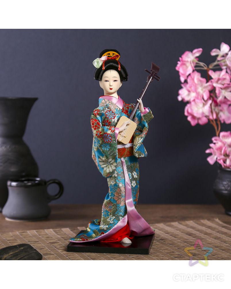 Кукла коллекционная "Гейша в цветочном кимоно с музыкальным инструментом" арт. СМЛ-104130-1-СМЛ0001062514 1