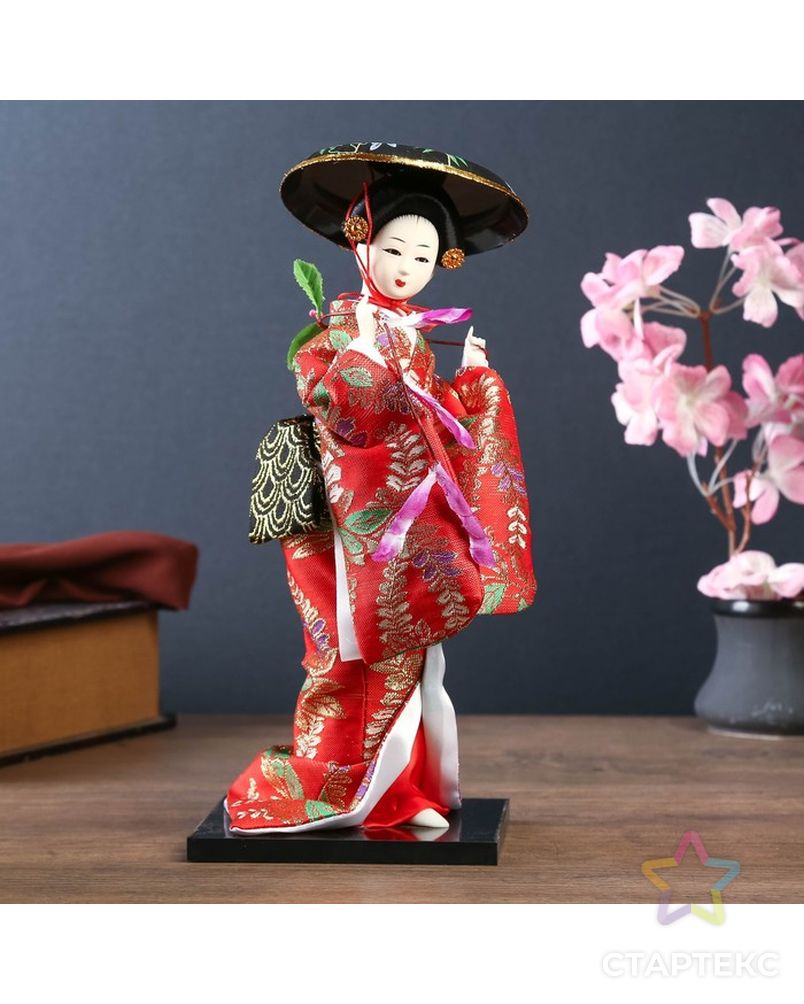 Кукла коллекционная "Японка с цветочной ветвью и в шляпе" арт. СМЛ-104126-1-СМЛ0001062520 2