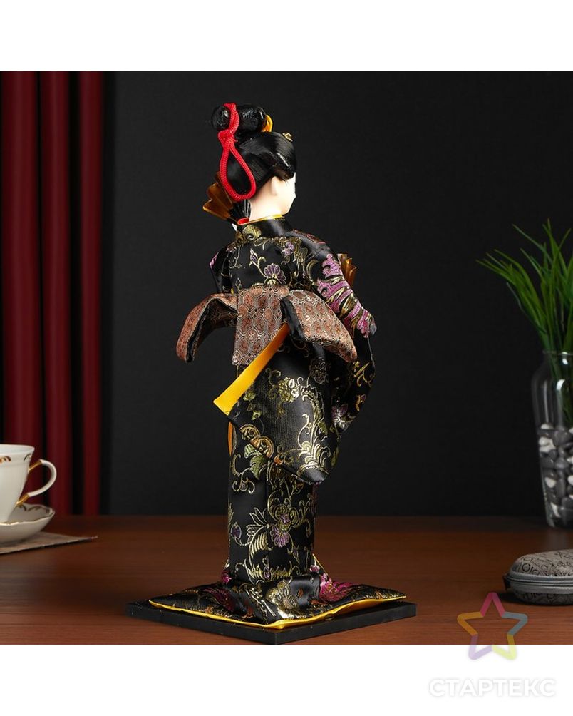 Кукла коллекционная "Гейша в черно-золотом кимоно с веерами" арт. СМЛ-104127-1-СМЛ0001062524 2