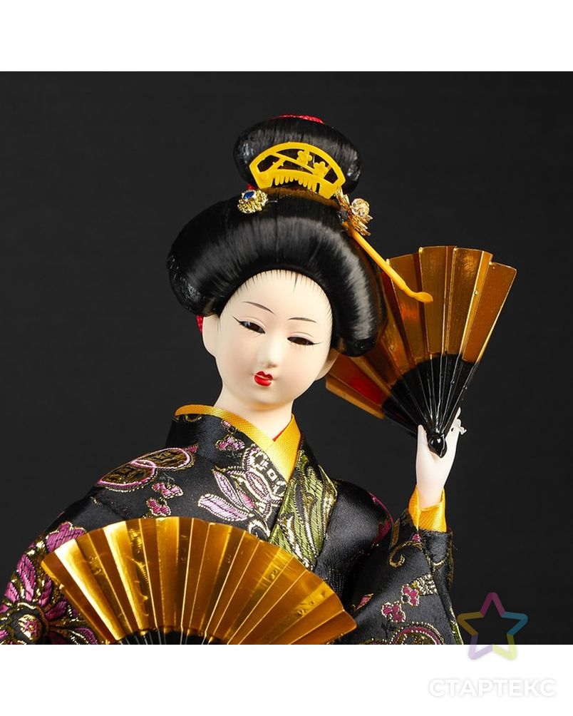 Кукла коллекционная "Гейша в черно-золотом кимоно с веерами" арт. СМЛ-104127-1-СМЛ0001062524 6