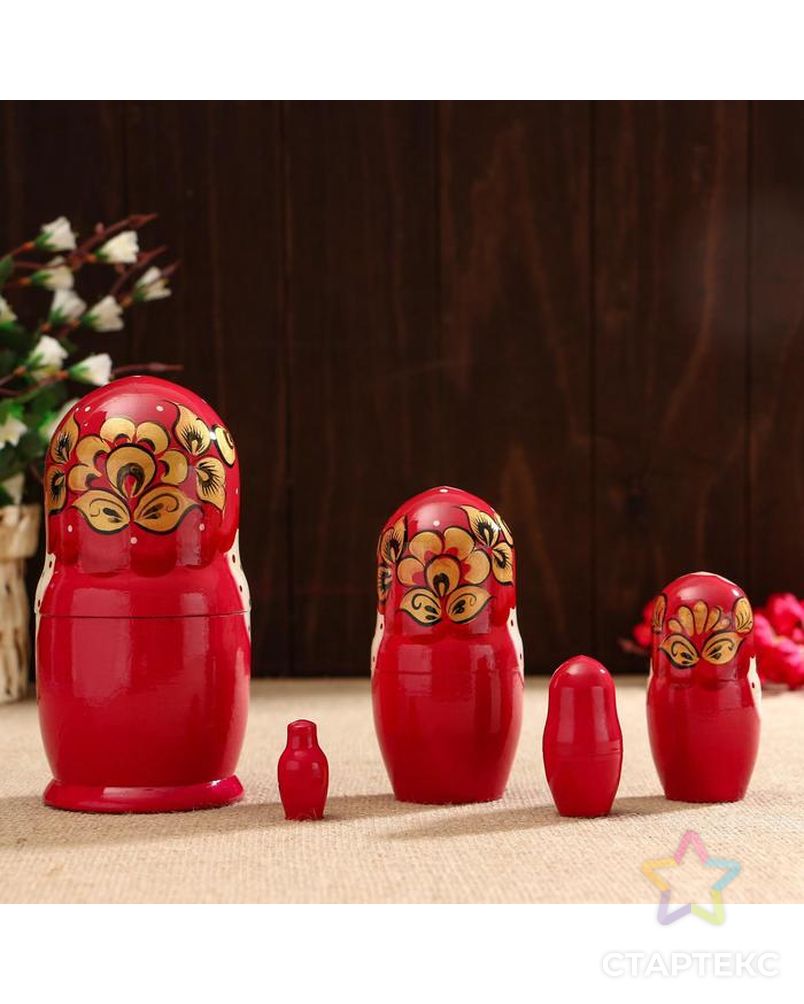 Матрёшка «Флора», красный платок, 5 кукольная, 17 см арт. СМЛ-103847-1-СМЛ0001116430 6