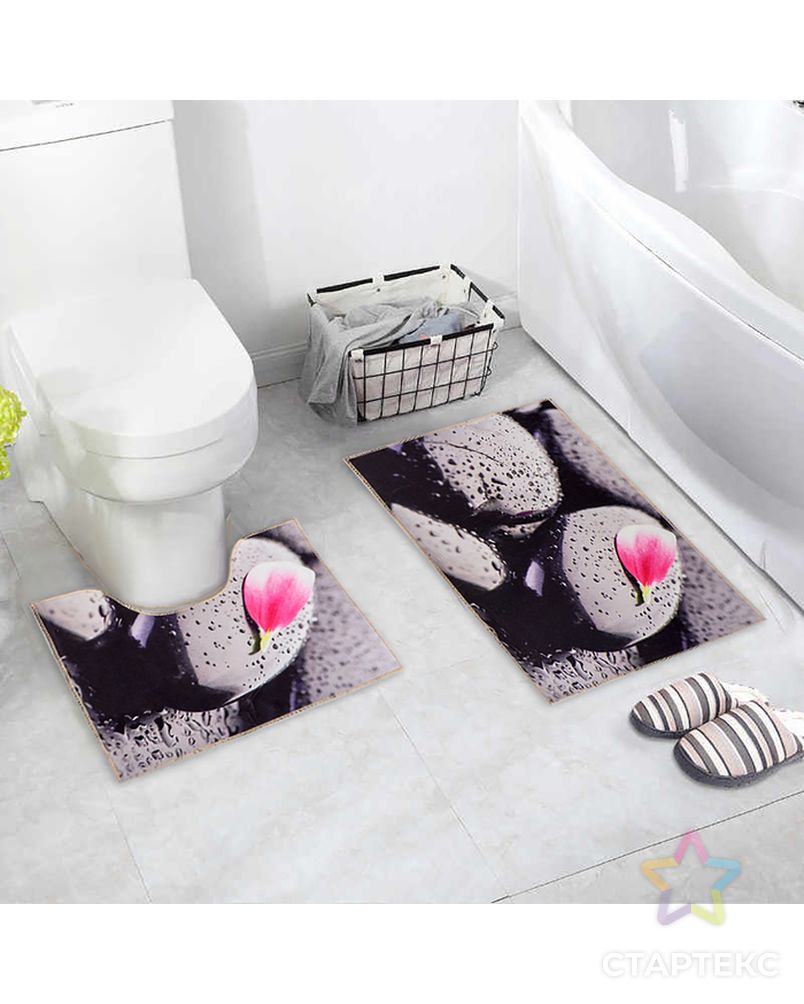 Набор ковриков для ванны и туалета 2 шт 40х45, 45х75 см "Камни" арт. СМЛ-30132-1-СМЛ1142944
