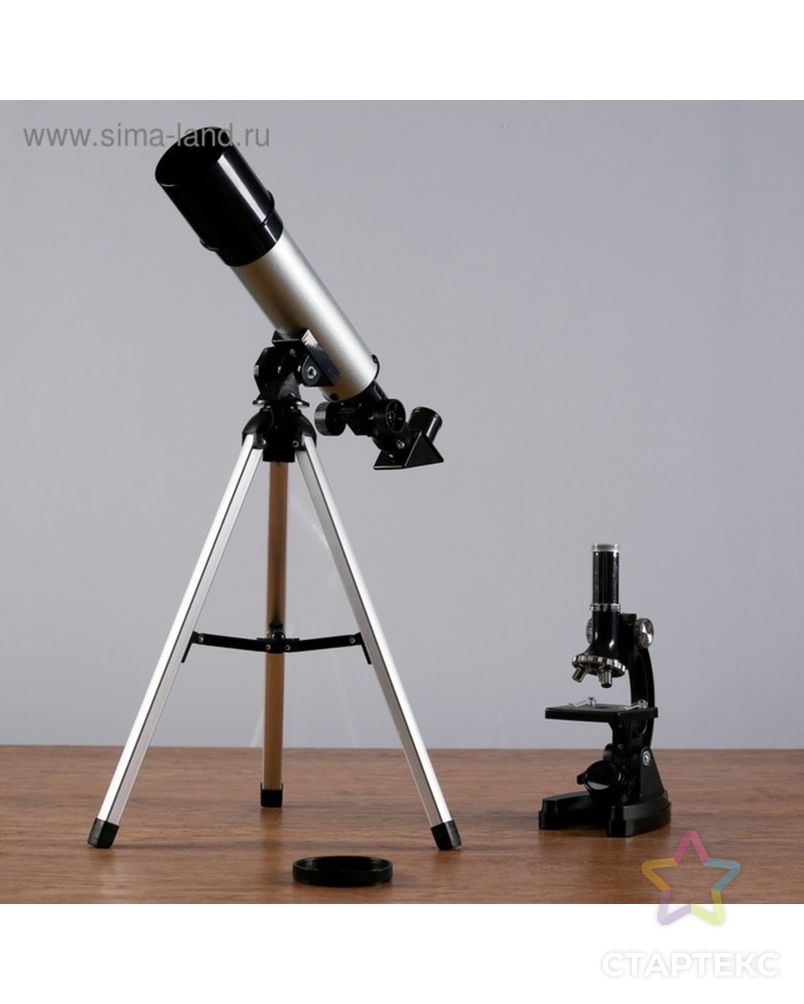 Набор телескоп 90х, d=50мм + микроскоп 1200х, с подсветкой, 2АА арт. СМЛ-104689-1-СМЛ0001164282 1