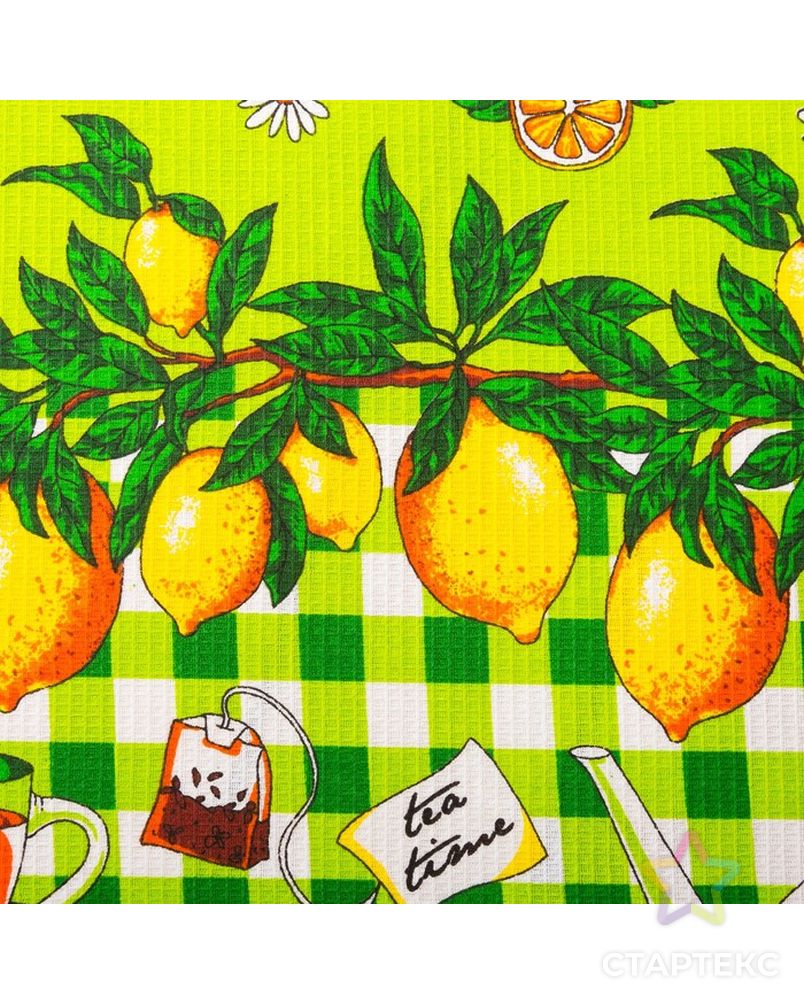 Полотенце вафельное "Лимоны", размер 40х75 см, цвет зелёный арт. СМЛ-27544-1-СМЛ1165657 2