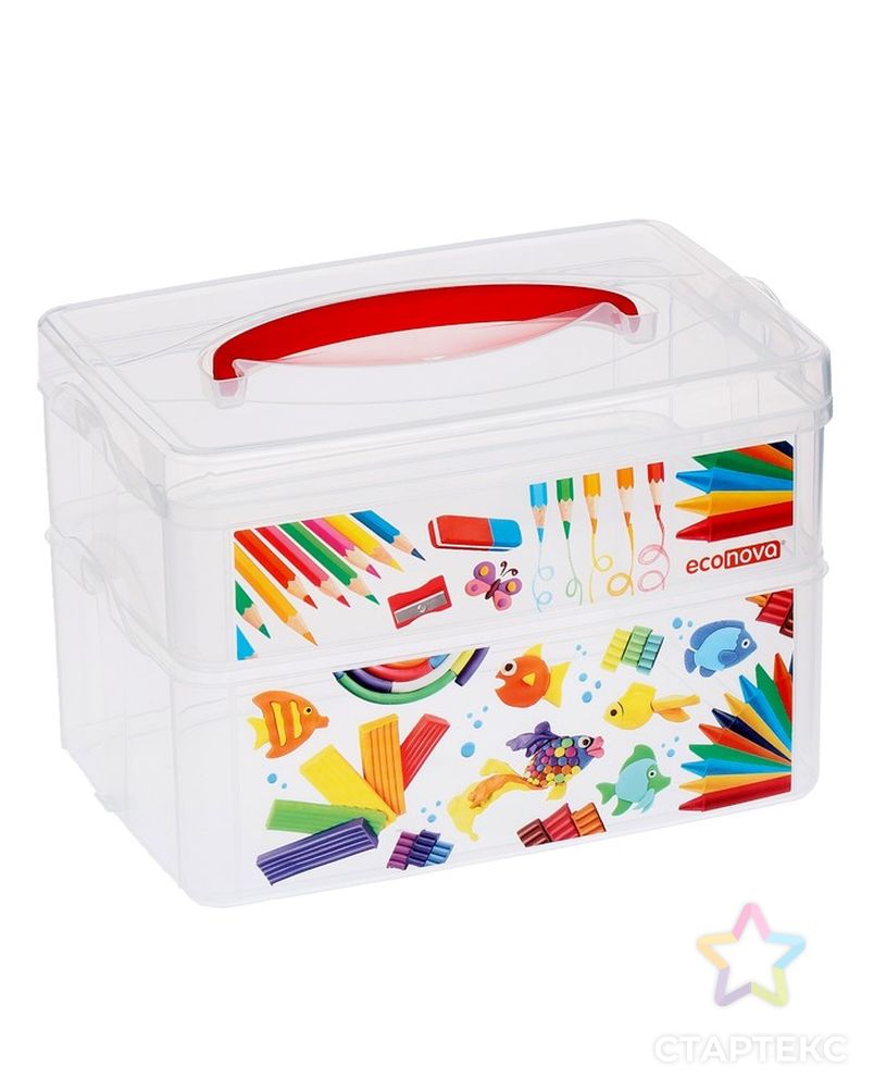 Ящик для игрушек с аппликацией ART BOX, 2 секции 2 + 3 л, с крышкой и ручкой, бесцветный арт. СМЛ-104546-1-СМЛ0001199470 1