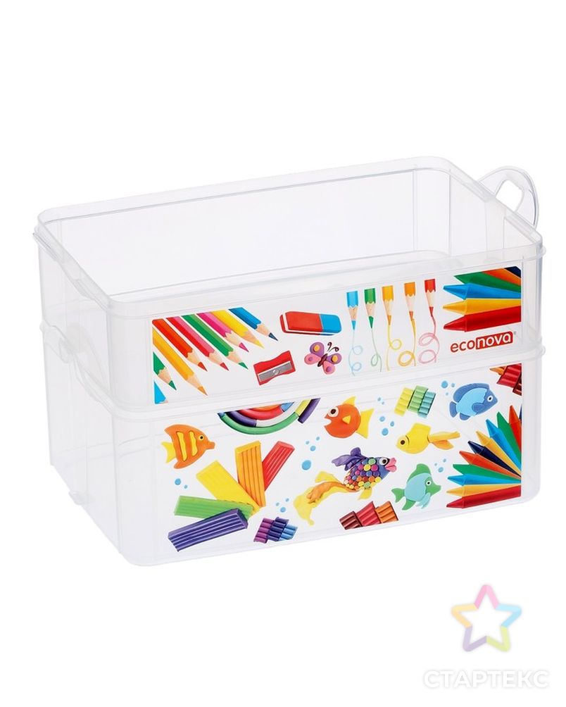 Ящик для игрушек с аппликацией ART BOX, 2 секции 2 + 3 л, с крышкой и ручкой, бесцветный арт. СМЛ-104546-1-СМЛ0001199470 2