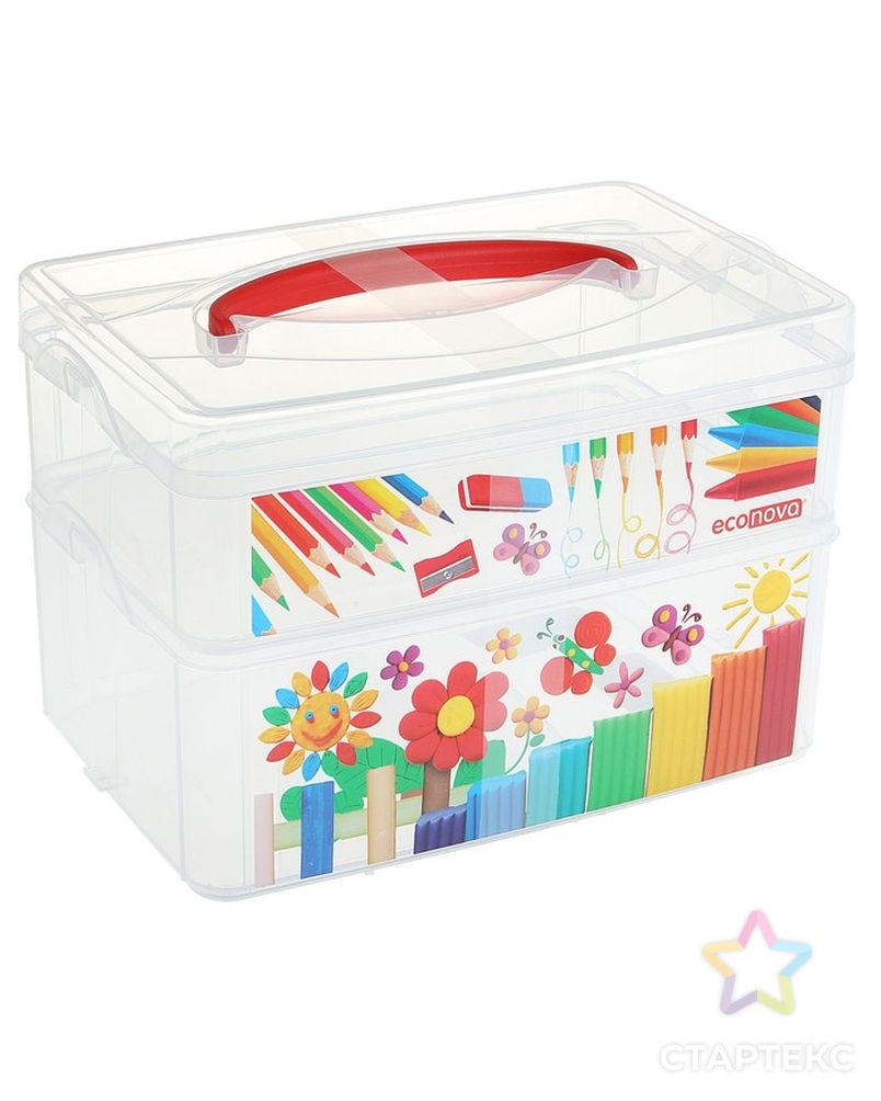 Ящик для игрушек с аппликацией ART BOX, 2 секции 2 + 3 л, с крышкой и ручкой, бесцветный арт. СМЛ-104546-1-СМЛ0001199470 6