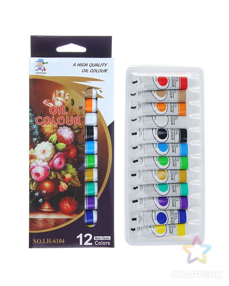 Краски масляные, 12 цветов, в пластиковой тубе, 12 мл, в картонной коробке арт. СМЛ-203181-1-СМЛ0001211871 1