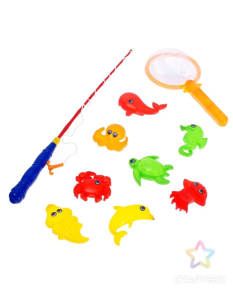 Рыбалка магнитная «Морские жители» 10 предметов: 1 удочка, 1 сачок, 8 игрушек, цвета МИКС арт. СМЛ-120214-1-СМЛ0001227814 4