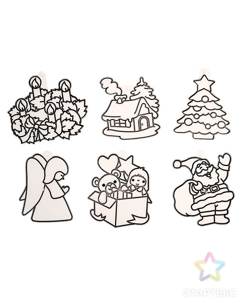 Витраж-мини "Дед Мороз, елка, ангел, дом, подарок, венок" арт. СМЛ-40732-1-СМЛ0001241172 1