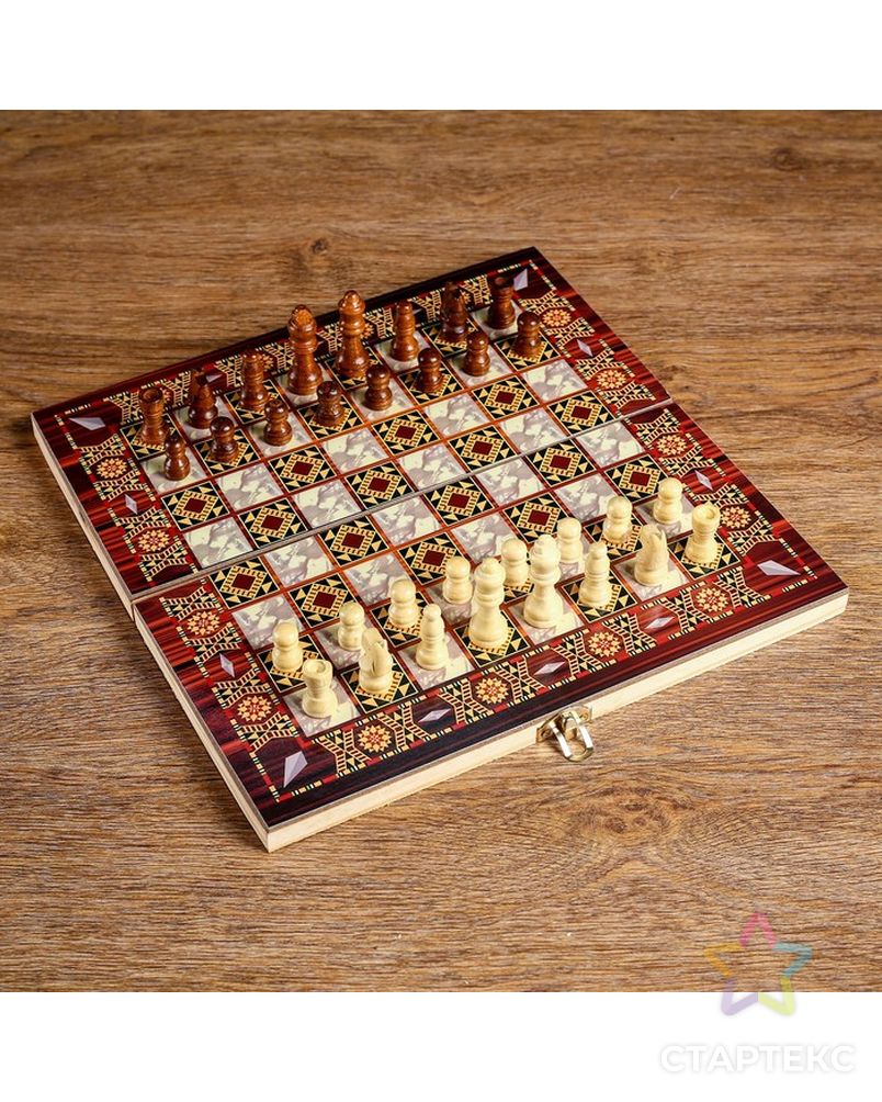 Настольная игра 3 в 1 "Узоры": нарды, шашки, шахматы, поле 30х30 см, дерево арт. СМЛ-42356-1-СМЛ0001267615 1