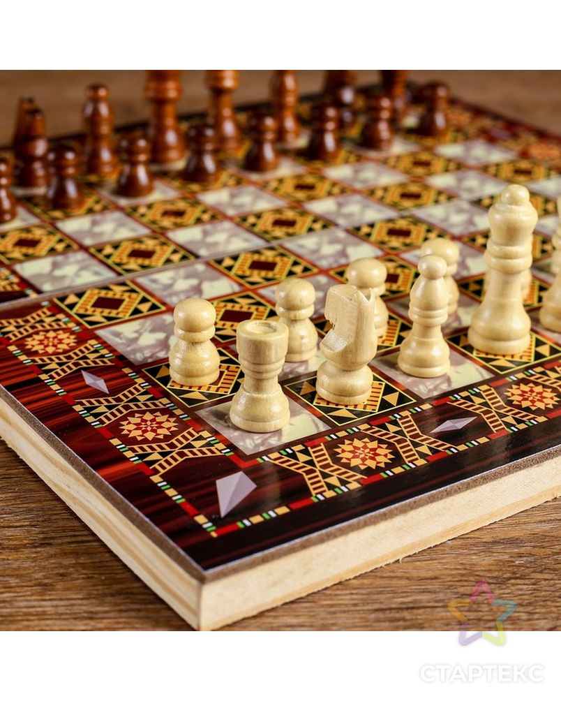 Настольная игра 3 в 1 "Узоры": нарды, шашки, шахматы, поле 30х30 см, дерево арт. СМЛ-42356-1-СМЛ0001267615 2