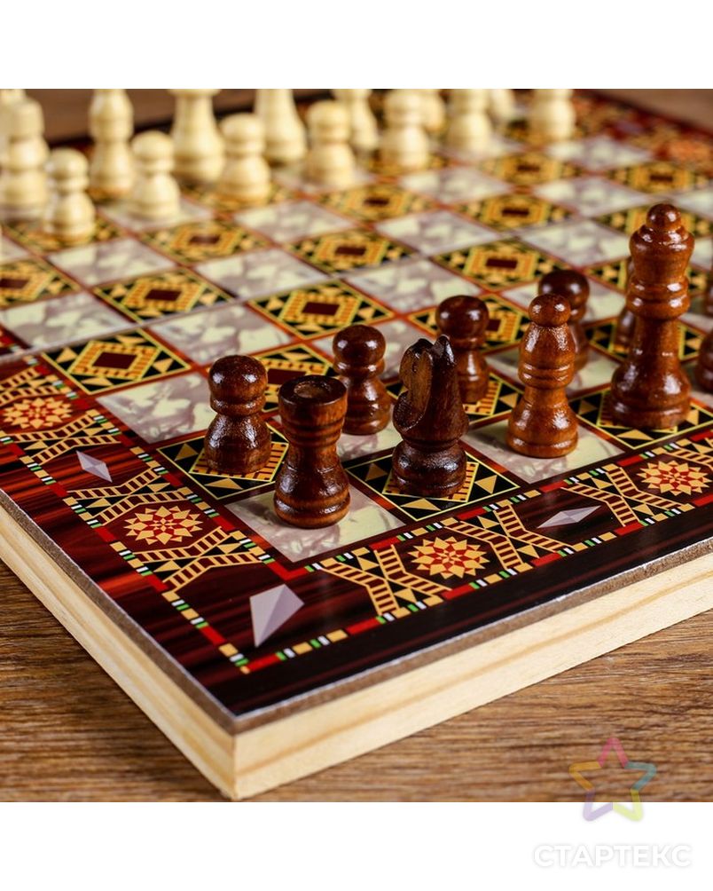 Настольная игра 3 в 1 "Узоры": нарды, шашки, шахматы, поле 30х30 см, дерево арт. СМЛ-42356-1-СМЛ0001267615 3