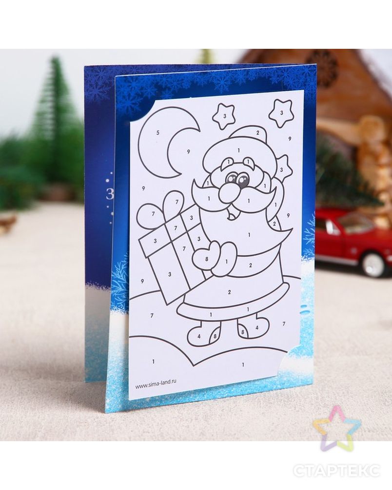 Новогодняя фреска в открытке "Дед Мороз", набор: песок 9 цветов 2гр, стека арт. СМЛ-896-1-СМЛ1275476 2