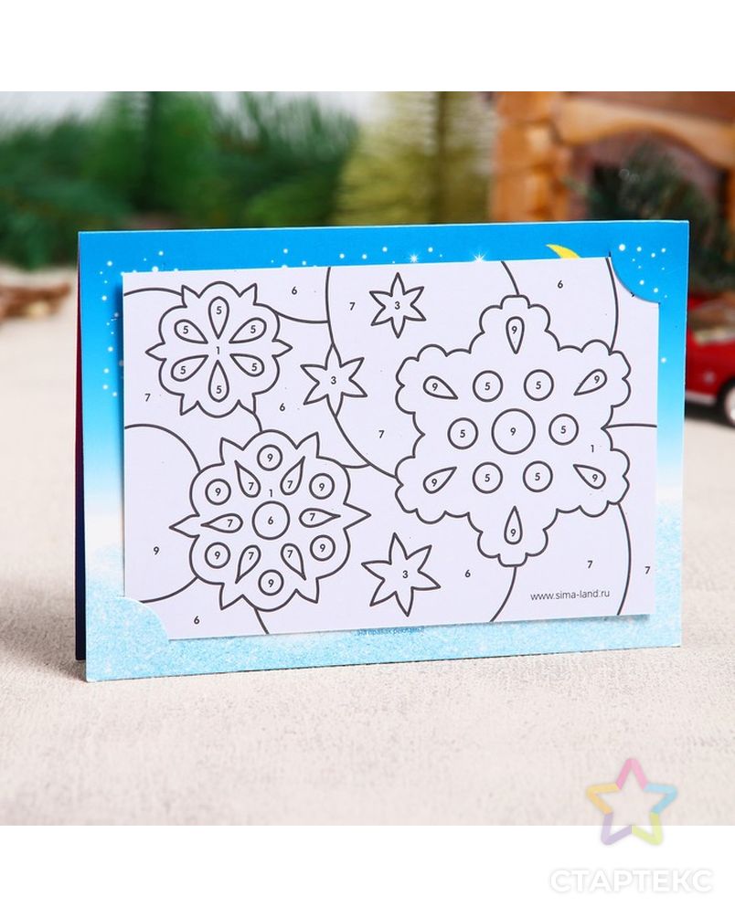 Новогодняя фреска в открытке "Снежинка", набор: песок 9 цветов 2гр, стека арт. СМЛ-899-1-СМЛ1275482 2