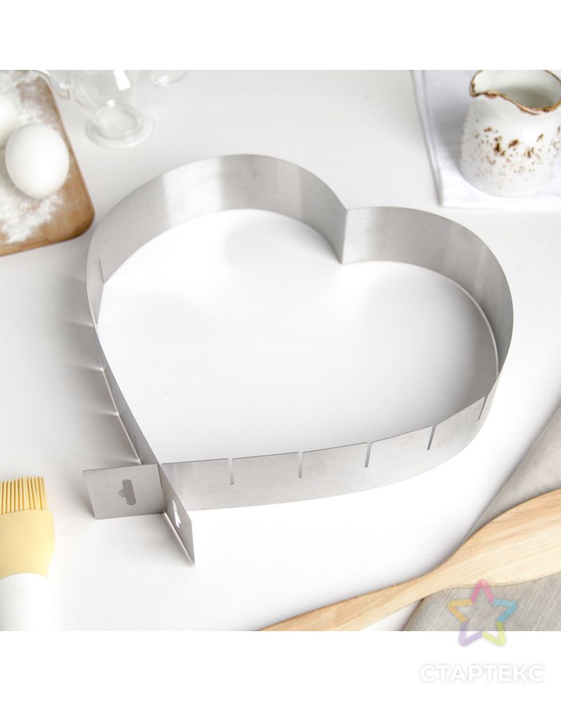 Форма разъёмная для выпечки кексов «Сердце», с регулируемым размером 14,5-26,5 см арт. СМЛ-203221-1-СМЛ0001290514
