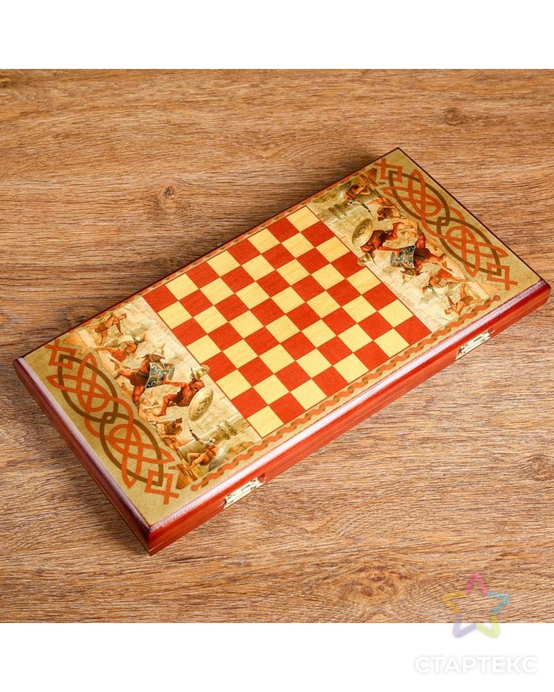 Нарды "Гладиатор", деревянная доска 40х40 см, с полем для игры в шашки арт. СМЛ-109748-1-СМЛ0001300780 2