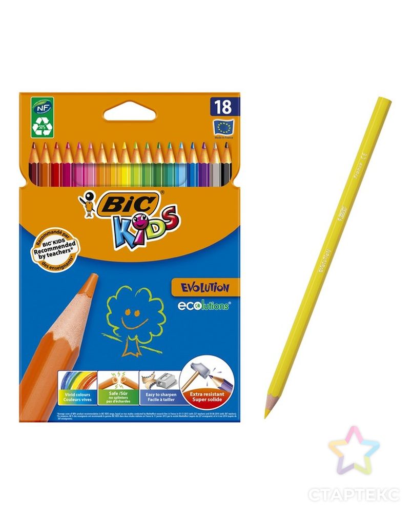 Цветные карандаши 18 цветов, детские, шестигранные, ударопрочные, BIC Kids Evolution арт. СМЛ-187880-1-СМЛ0001314700 1