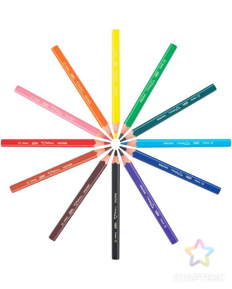 Цветные карандаши 12 цветов, детские, утолщенные. трёхгранные, BIC Kids Evolution Triangle арт. СМЛ-172755-1-СМЛ0001314702 2