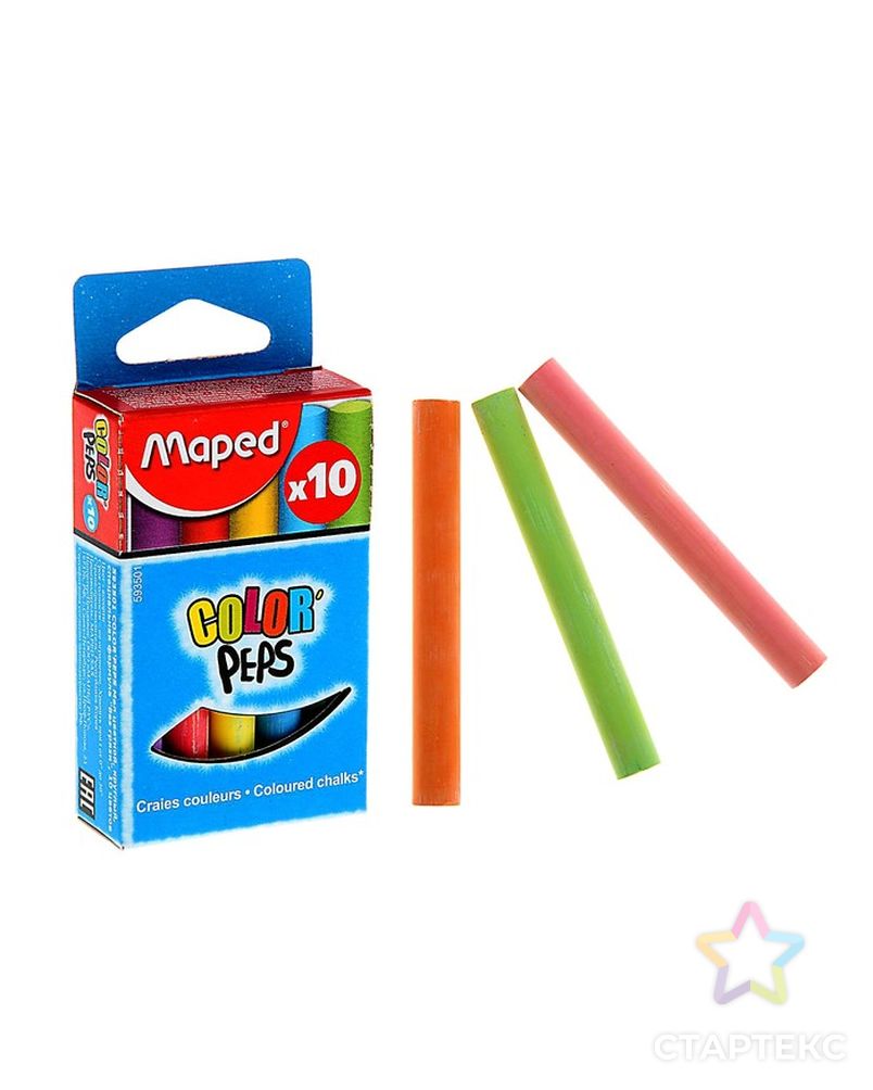 Мелки цветные Maped Color'Peps, в наборе 10 штук, круглые, специальная формула «без грязи» арт. СМЛ-42264-1-СМЛ0001320311 1