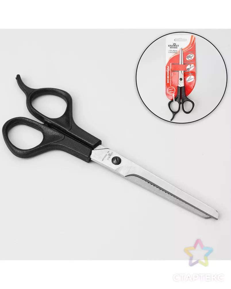 Ножницы парикмахерские, филировочные, с упором, лезвие — 6 см, цвет чёрный, Н-053 КМ арт. СМЛ-220007-1-СМЛ0001348246 - рис. 1