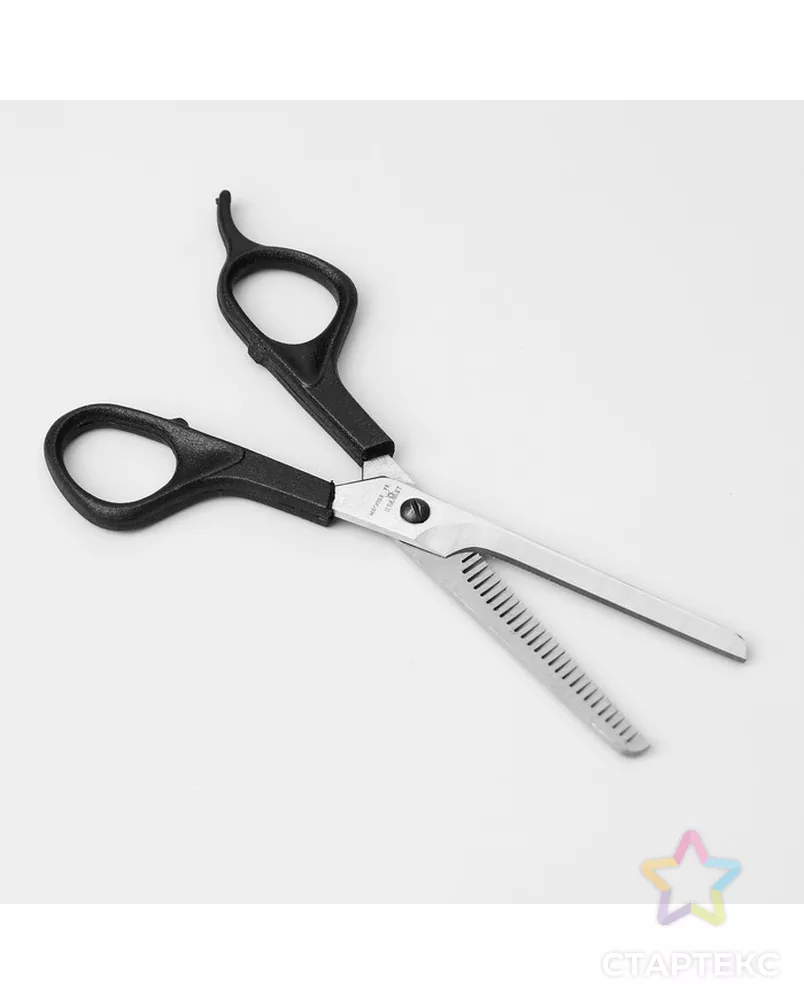 Ножницы парикмахерские, филировочные, с упором, лезвие — 6 см, цвет чёрный, Н-053 КМ арт. СМЛ-220007-1-СМЛ0001348246 - рис. 2