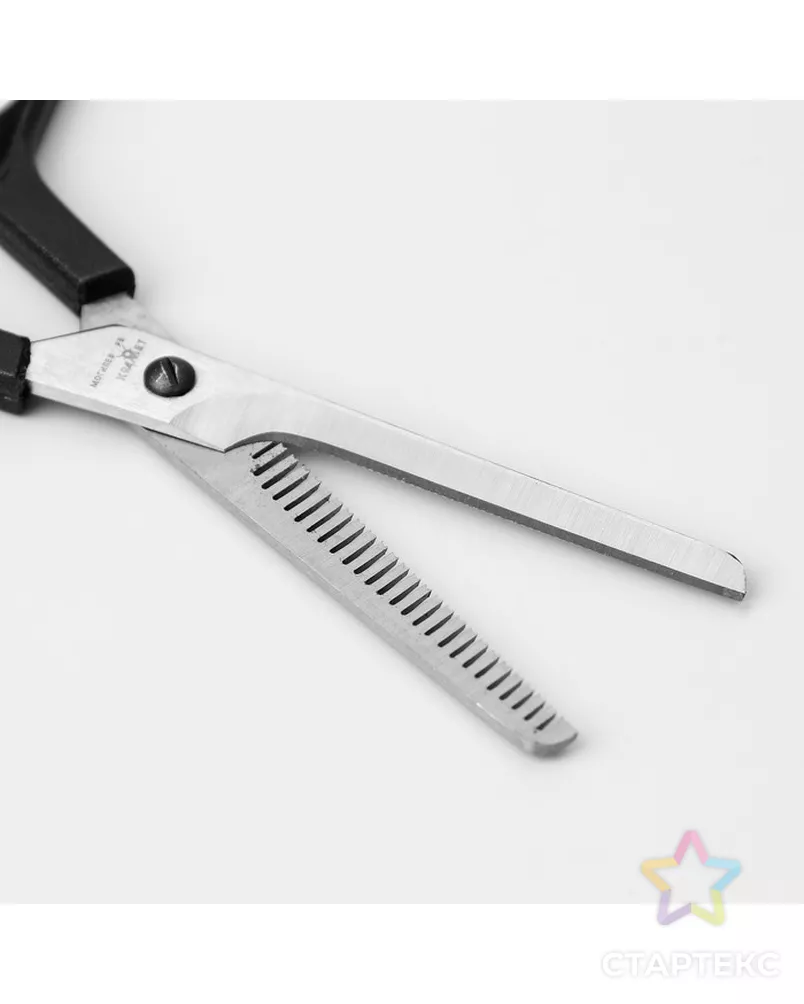 Ножницы парикмахерские, филировочные, с упором, лезвие — 6 см, цвет чёрный, Н-053 КМ арт. СМЛ-220007-1-СМЛ0001348246 - рис. 3