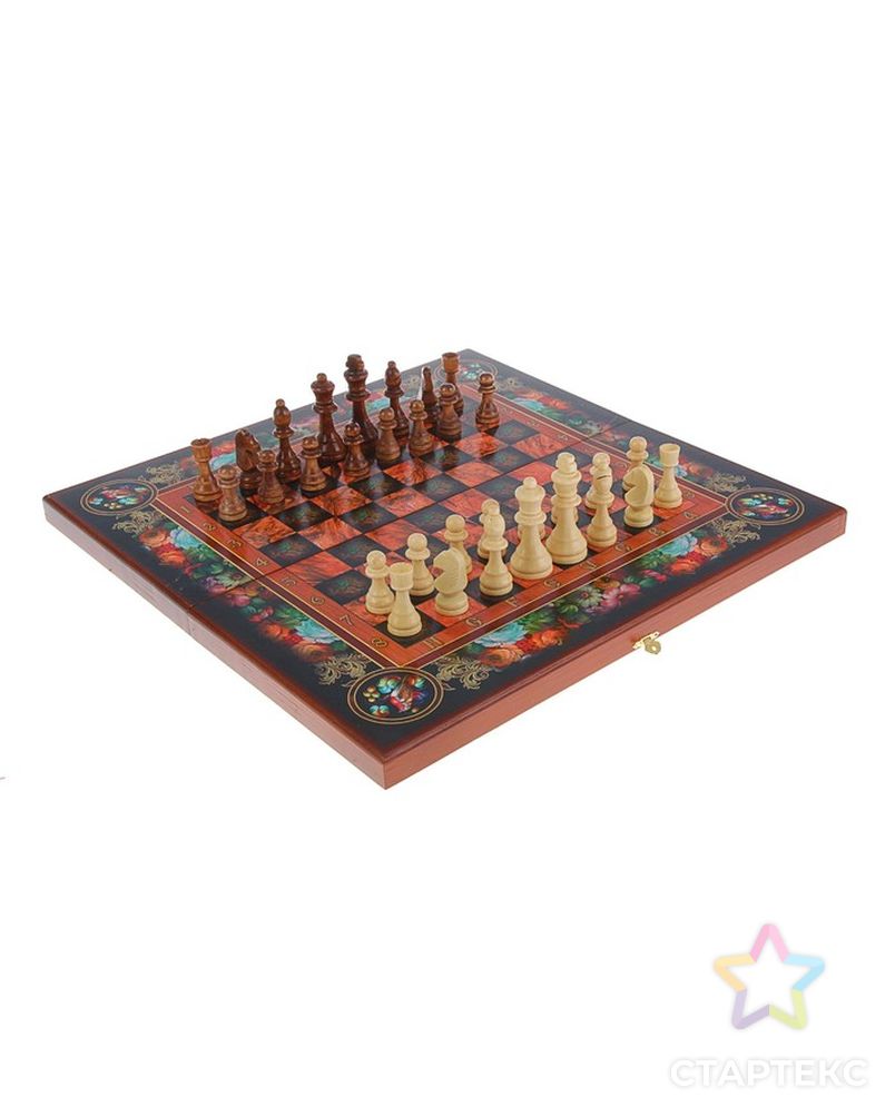 Настольная игра 3 в 1 "Цветы": шахматы, шашки, нарды (доска дерево 50х50 см) арт. СМЛ-42425-1-СМЛ0001350463 11