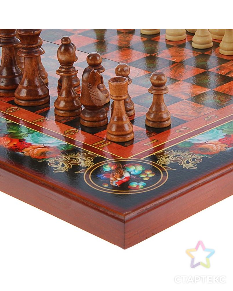 Настольная игра 3 в 1 "Цветы": шахматы, шашки, нарды (доска дерево 50х50 см) арт. СМЛ-42425-1-СМЛ0001350463 13