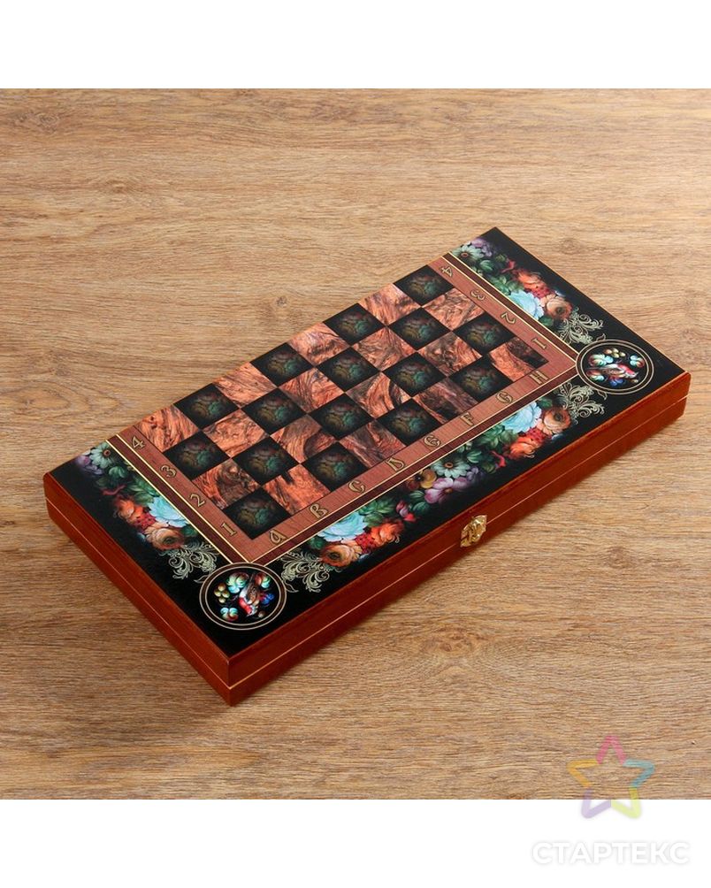 Настольная игра 3 в 1 "Цветы": шахматы, шашки, нарды (доска дерево 50х50 см) арт. СМЛ-42425-1-СМЛ0001350463 6