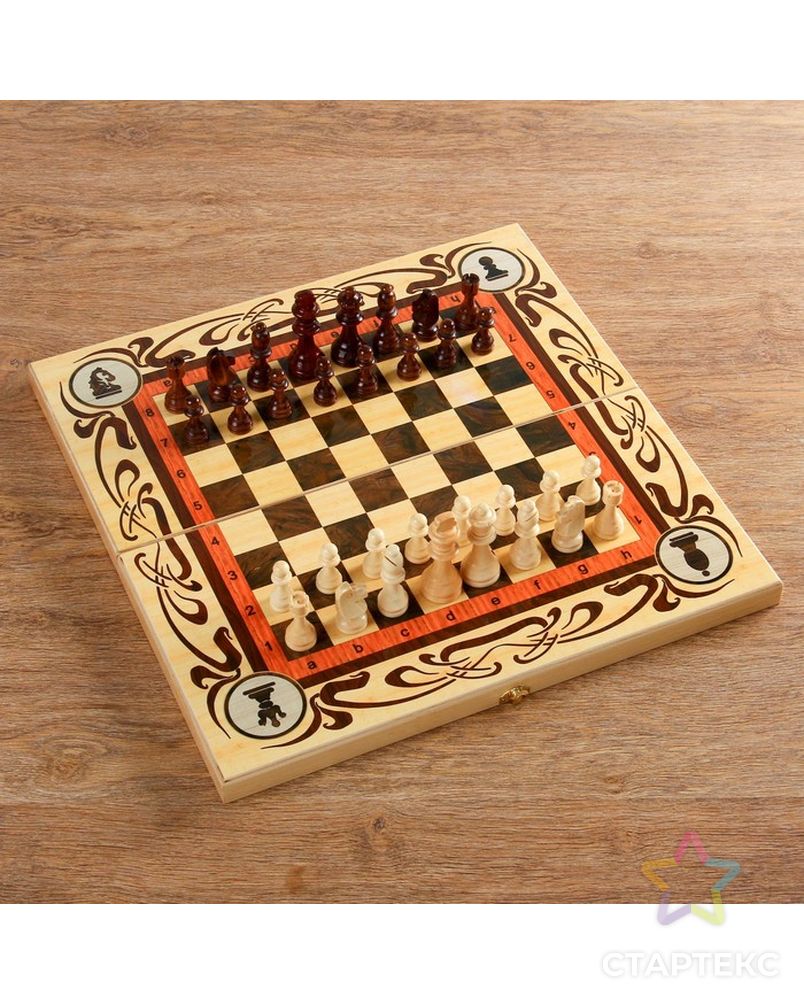 Настольная игра 3 в 1 "Статус": шахматы, шашки, нарды (доска дерево 50х50 см) арт. СМЛ-42426-1-СМЛ0001350464 1