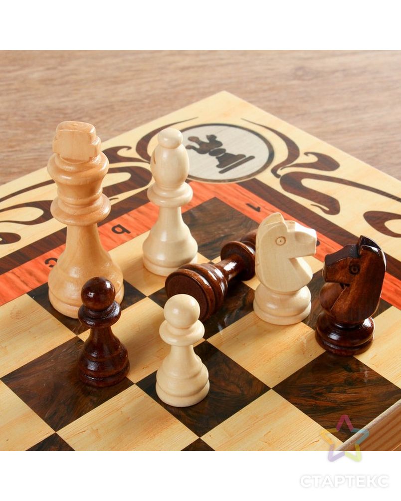 Настольная игра 3 в 1 "Статус": шахматы, шашки, нарды (доска дерево 50х50 см) арт. СМЛ-42426-1-СМЛ0001350464 2