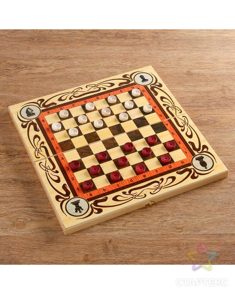 Настольная игра 3 в 1 "Статус": шахматы, шашки, нарды (доска дерево 50х50 см) арт. СМЛ-42426-1-СМЛ0001350464 3