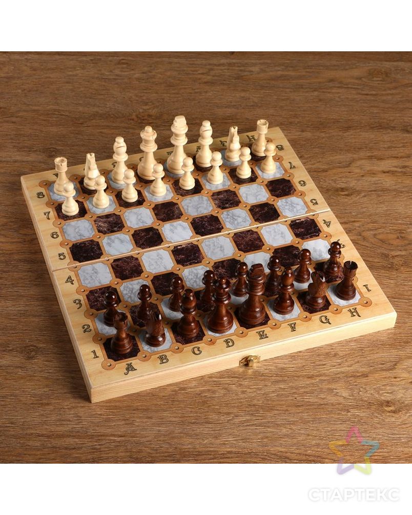 Настольная игра 3 в 1 "Мрамор": шахматы, шашки, нарды (доска дерево 40х40 см) арт. СМЛ-109756-1-СМЛ0001350465 1
