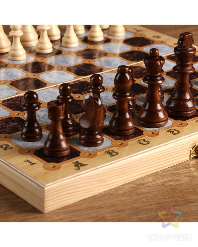 Настольная игра 3 в 1 "Мрамор": шахматы, шашки, нарды (доска дерево 40х40 см) арт. СМЛ-109756-1-СМЛ0001350465 2