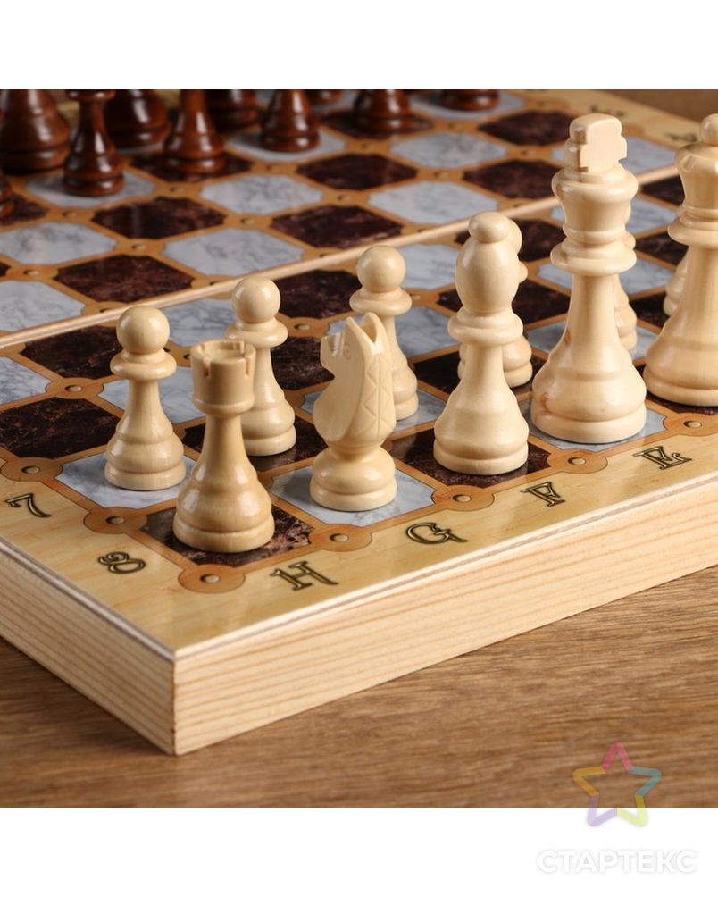 Настольная игра 3 в 1 "Мрамор": шахматы, шашки, нарды (доска дерево 40х40 см) арт. СМЛ-109756-1-СМЛ0001350465 3