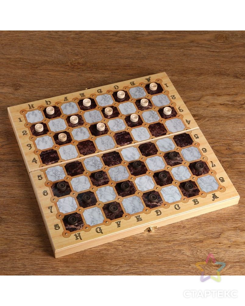 Настольная игра 3 в 1 "Мрамор": шахматы, шашки, нарды (доска дерево 40х40 см) арт. СМЛ-109756-1-СМЛ0001350465 4