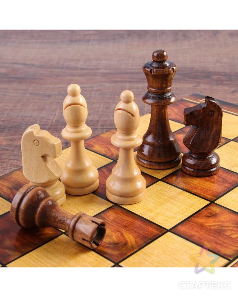 Настольная игра 3 в 1 "Классическая": шахматы, шашки, нарды (доска дерево 40х40 см) микс арт. СМЛ-42427-1-СМЛ0001350467 2