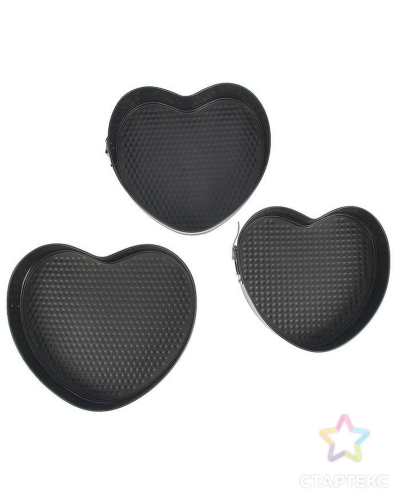 Набор форм для выпечки разъёмных «Элин. Сердце», 3 шт: 23/25/29×6 см, антипригарное покрытие арт. СМЛ-206236-1-СМЛ0000139444