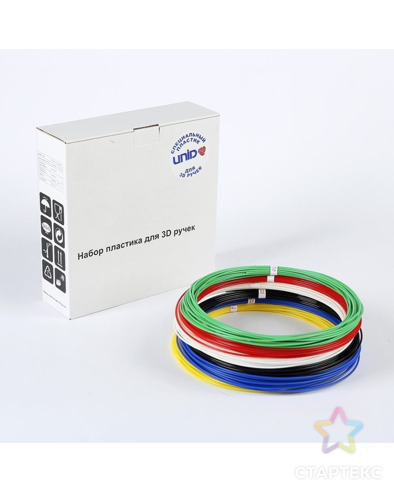Пластик UNID PLA-6, для 3Д ручки, 6 цветов в наборе, по 10 метров арт. СМЛ-206791-1-СМЛ0001396089 2