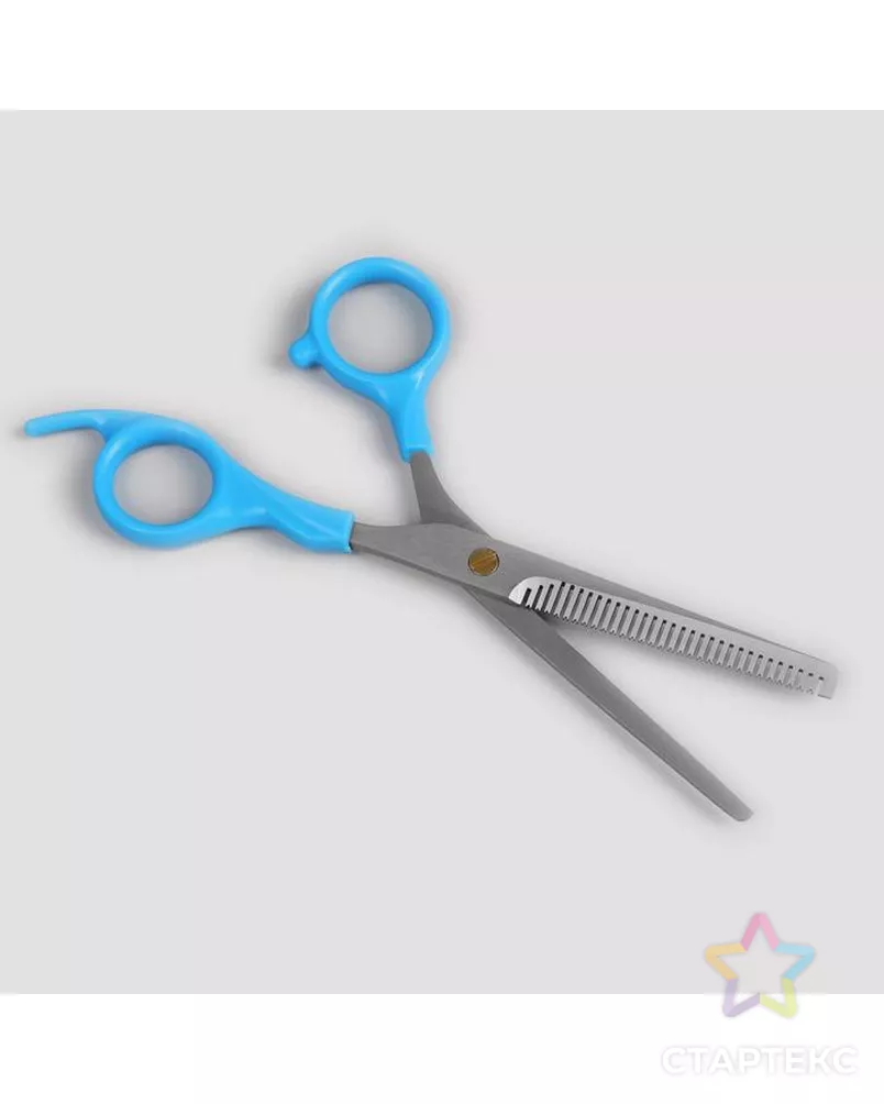 Ножницы филировочные с упором, лезвие — 6,5 см, цвет голубой арт. СМЛ-219822-1-СМЛ0001396664 - рис. 2