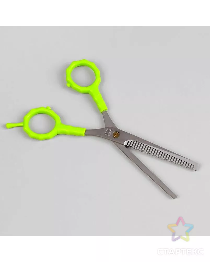 Ножницы филировочные с упором, лезвие 7 см, цвет салатовый/серебряный арт. СМЛ-172878-1-СМЛ0001396668 - рис. 2