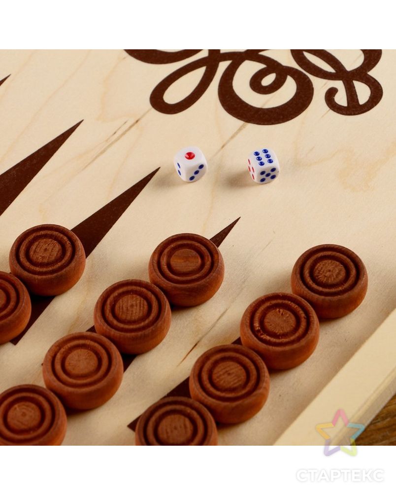 Нарды "Витки", деревянная доска 60х60 см, с полем для игры в шашки арт. СМЛ-42682-1-СМЛ0001402874 4