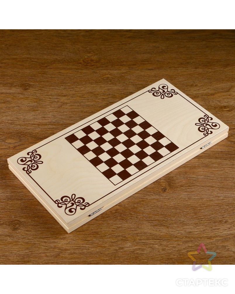 Нарды "Узор",  деревянная доска 40х40 см, с полем для игры в шашки арт. СМЛ-42685-1-СМЛ0001402876 2