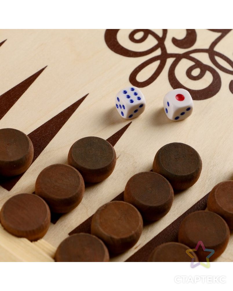 Нарды "Узор",  деревянная доска 40х40 см, с полем для игры в шашки арт. СМЛ-42685-1-СМЛ0001402876 4