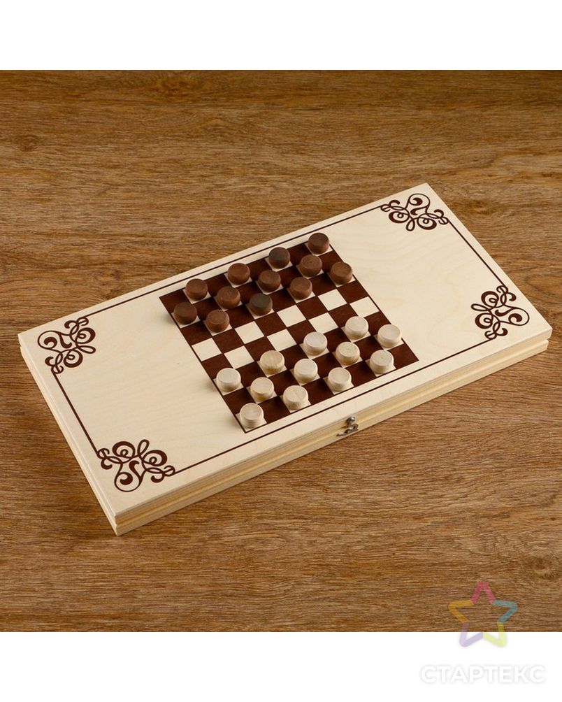 Нарды "Узор",  деревянная доска 40х40 см, с полем для игры в шашки арт. СМЛ-42685-1-СМЛ0001402876 5