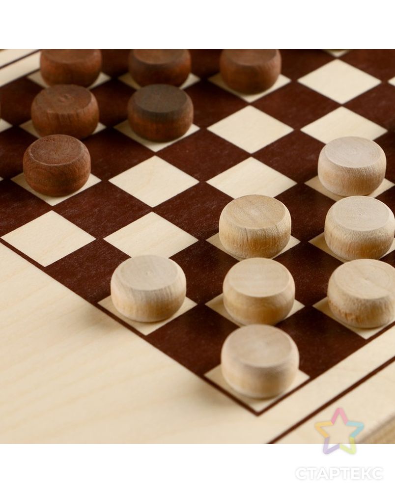 Нарды "Узор",  деревянная доска 40х40 см, с полем для игры в шашки арт. СМЛ-42685-1-СМЛ0001402876 6