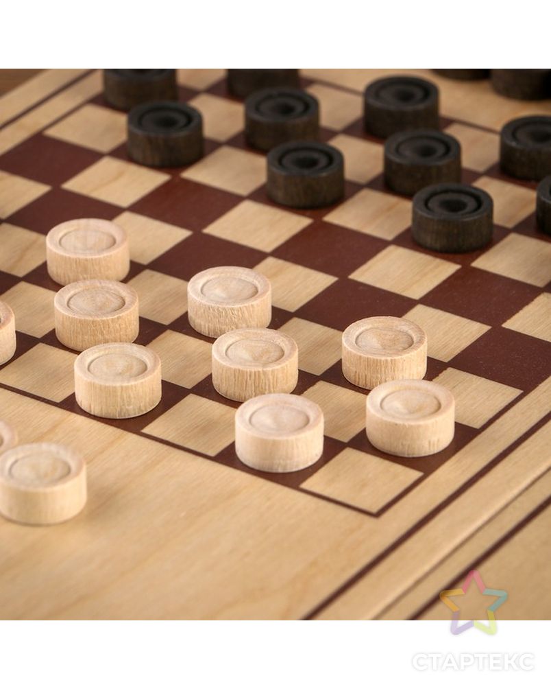 Нарды "Узор",  деревянная доска 40х40 см, с полем для игры в шашки арт. СМЛ-42685-1-СМЛ0001402876 8